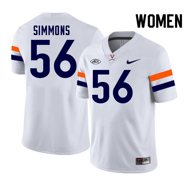 Women Virginia Cavaliers #56 Tyler Simmons College Football Jerseys Stitched-White
